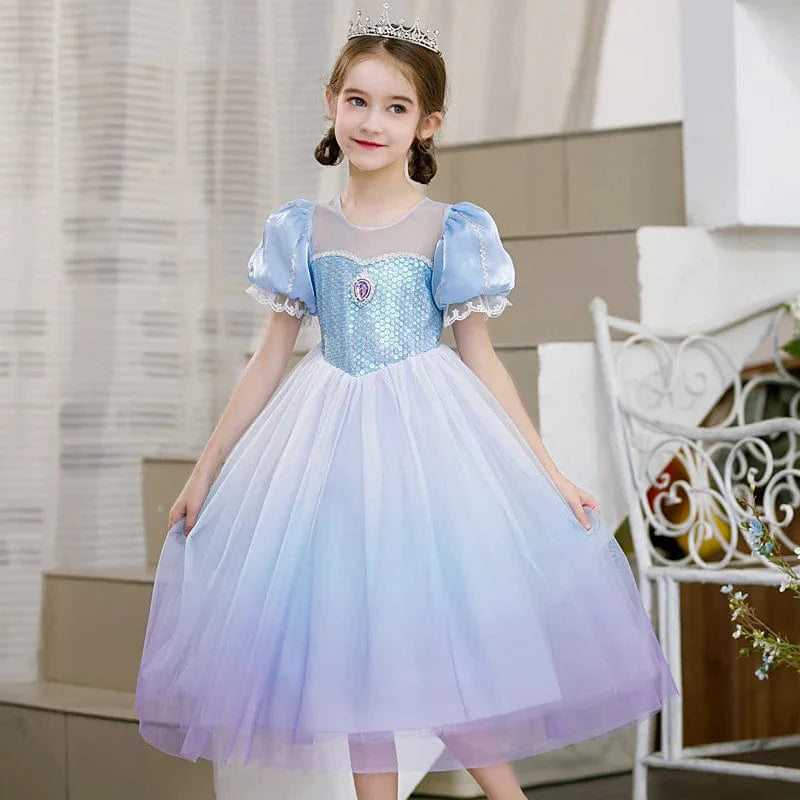 LZH Kids Elsa princess dress for girls, featuring a blue gown with snowflake details, perfect for Halloween, parties, and birthdays.