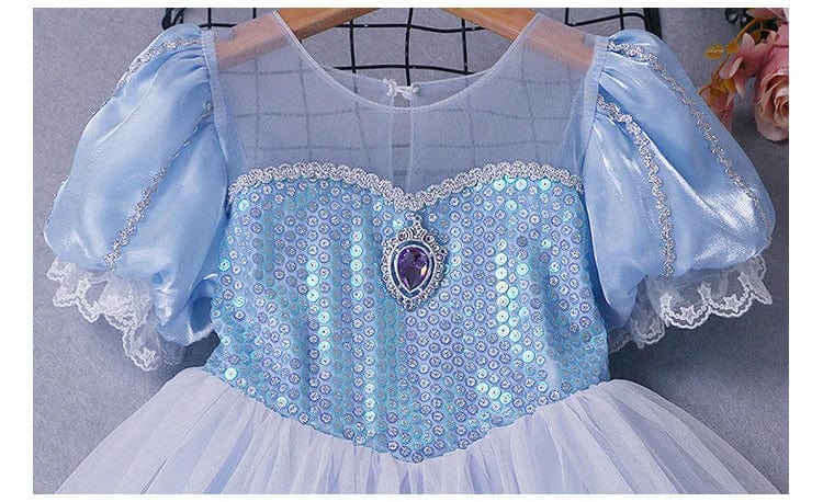 LZH Kids Elsa Princess dress for girls, featuring a blue gown with snowflake details, perfect for Halloween, costume parties, and birthdays.