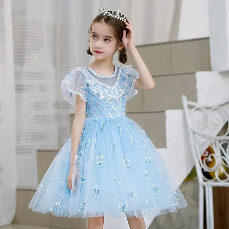 LZH Kids Elsa Princess dress for girls, featuring a blue, sparkly costume with snowflake details, perfect for Halloween and birthday parties.