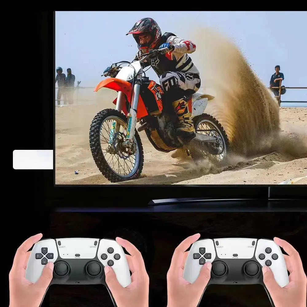 Showlu Fashion Store YYDZKJ M15 Retro Game Stick with handheld design, 4K HD video output, wireless controllers, and 20,000+ retro games