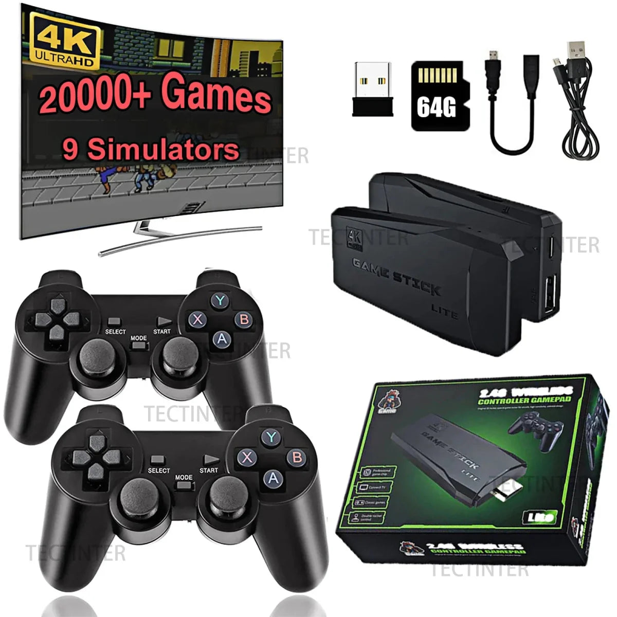 Yecktegj M8 Retro Video Game Console with 4K HD output and 20,000 built-in games, wireless controller, handheld TV game stick