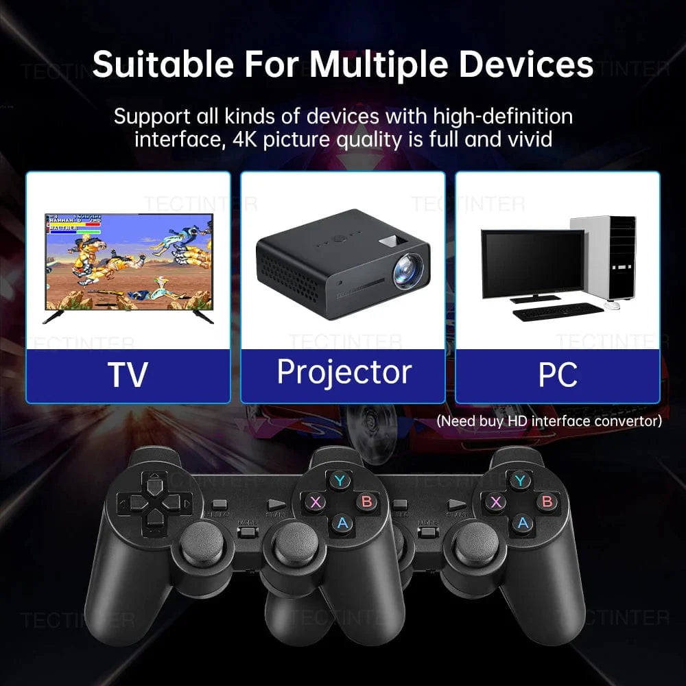 Yecktegj M8 Retro Video Game Console in 4K HD with wireless controller and 20,000 built-in games, handheld gaming device.