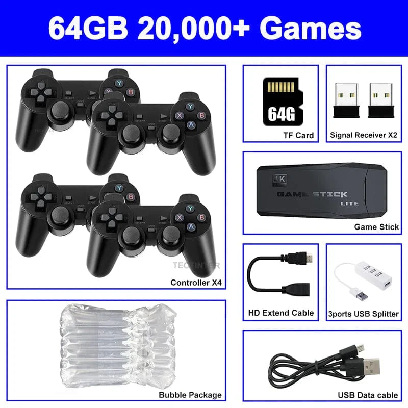 Yecktegj M8 Retro Video Game Console in 4K HD with wireless controller and 20,000 built-in classic games.