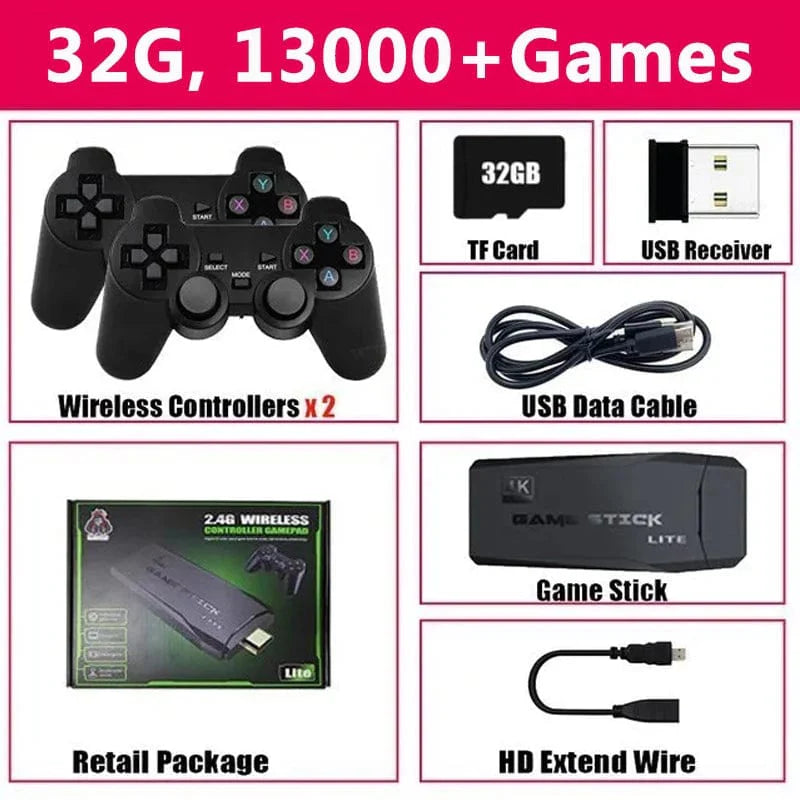 Yecktegj M8 Retro Video Game Console with 4K HD, wireless controller, 20,000 built-in games, handheld TV game stick.