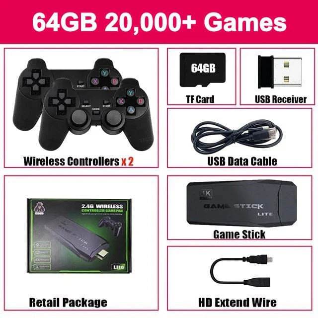 Yecktegj M8 Retro Video Game Console with 4K HD, wireless controller, 20,000 built-in games, perfect for TV gaming and handheld play.