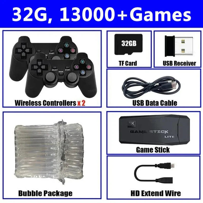 Yecktegj M8 Retro Video Game Console in 4K HD with wireless controller and 20,000 built-in retro games on TV game stick.