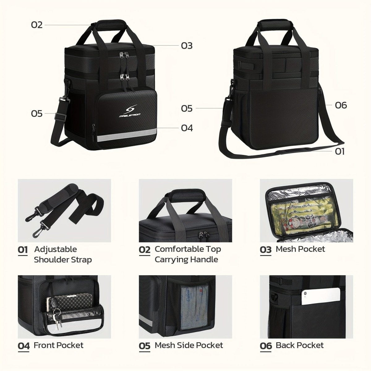 Maelstrom insulated 17L lunch bag by Showlu Fashion Store, leakproof PVC cooler tote for men and women with carrying handles.