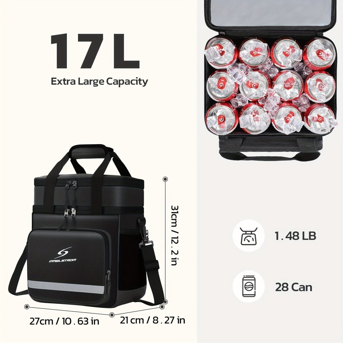 Maelstrom insulated 17L lunch bag by Showlu Fashion Store, leakproof PVC cooler tote for men and women, with spacious interior.