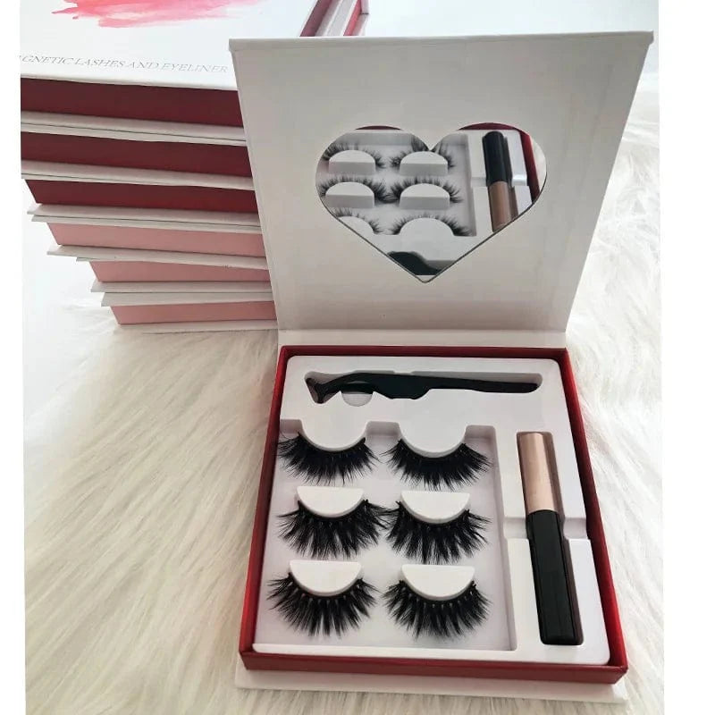 Lilian magnetic eyelashes and eyeliner set includes 3 pairs of 3D silk false lashes with magnetic eyeliner for easy application