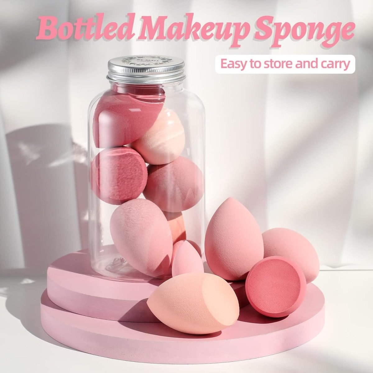 Set of 7 BS-MALL makeup sponges from Showlu Fashion Store, colorful non-latex beauty blenders with case, including a pink mini sponge.