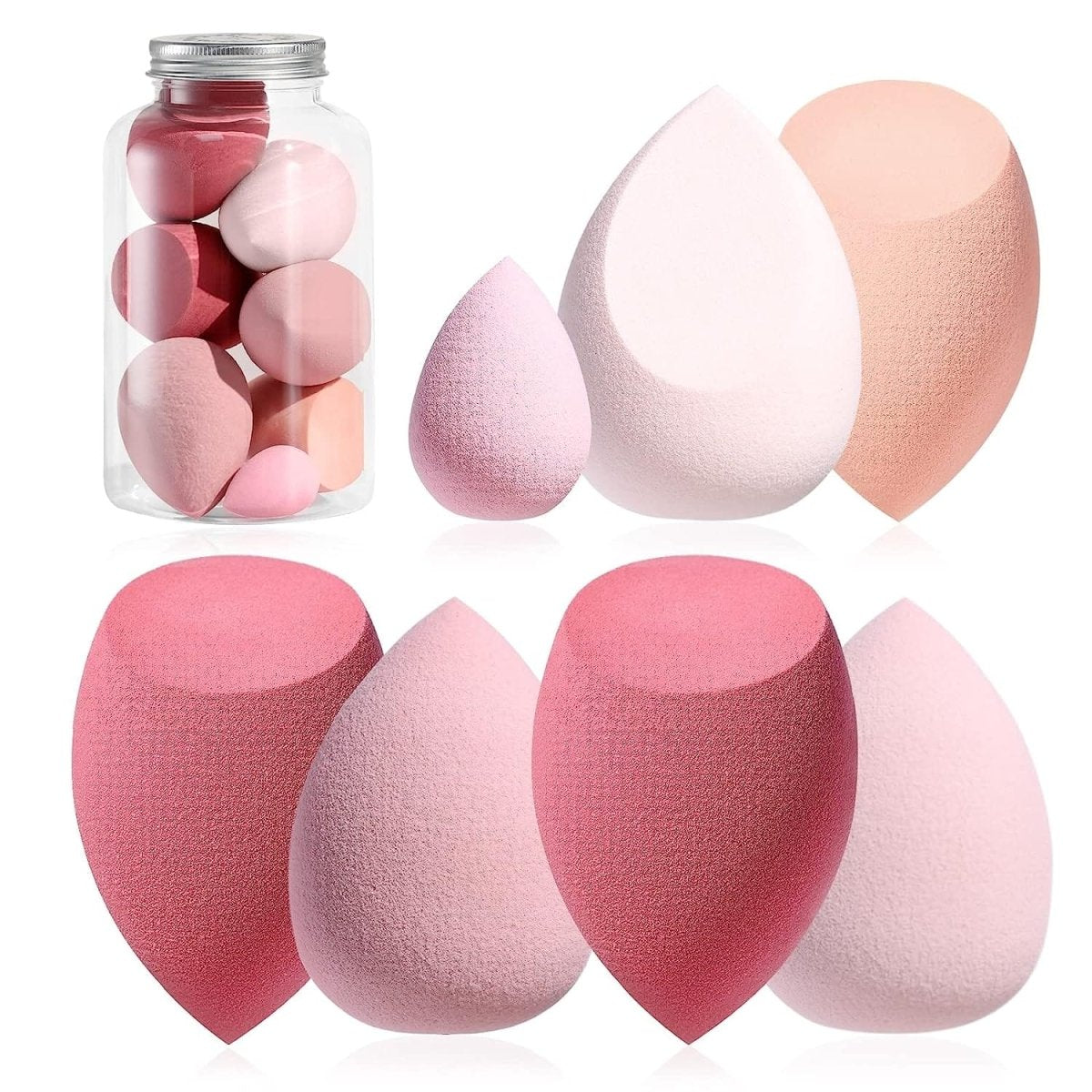 Set of 7 BS-MALL makeup sponges with colorful non-latex beauty blenders and a pink mini sponge, ideal for liquid, cream, and powder.