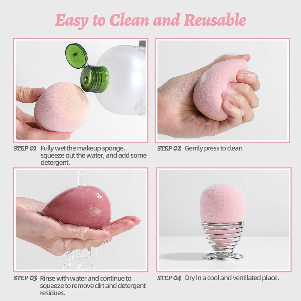 Seven BS-MALL makeup sponges in various colors with a pink mini blender, included case, for liquid, cream, and powder makeup application.