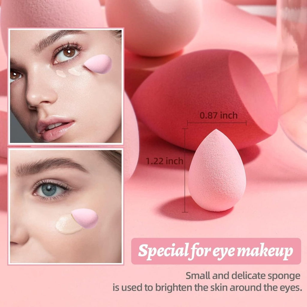 Seven colorful BS-MALL makeup sponges set with case, including one mini beauty blender for liquid, cream, and powder makeup application.