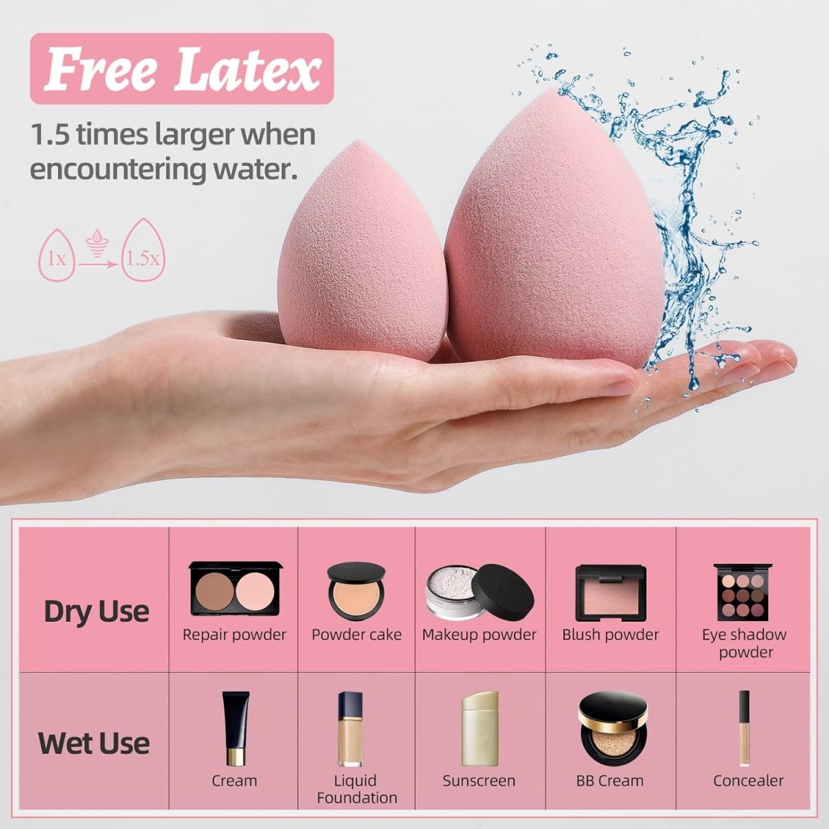 Set of 7 BS-MALL makeup sponges in various colors with one mini blender, non-latex beauty blenders for liquid, cream, and powder.