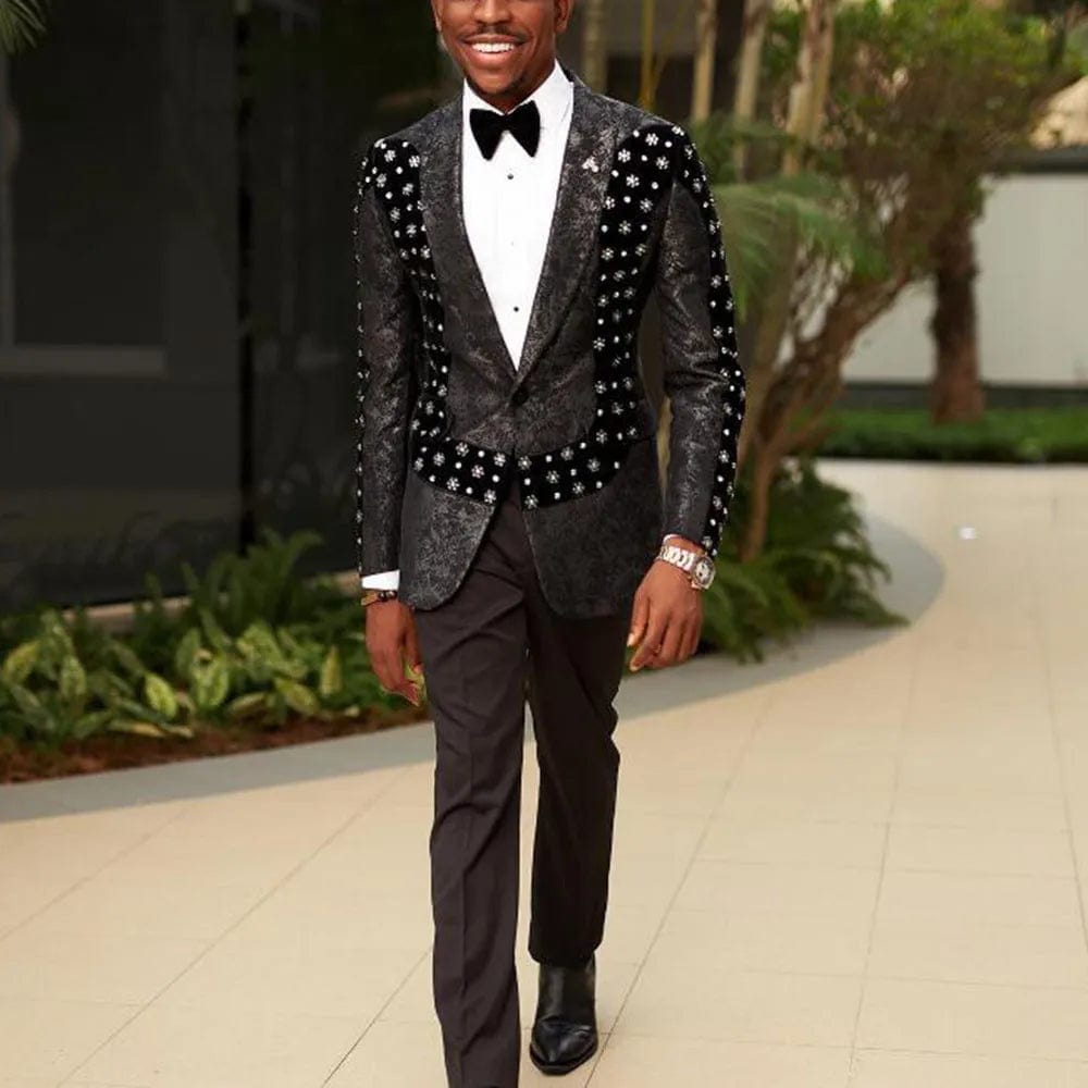 Man Formal Party Groom Tuxedo Latest Design Velvet Floral Jacket Pants 2 Pieces Male Chic Suit Slim Fit Trajes De Hombre Elegant - SHOWLU FASHION STORE