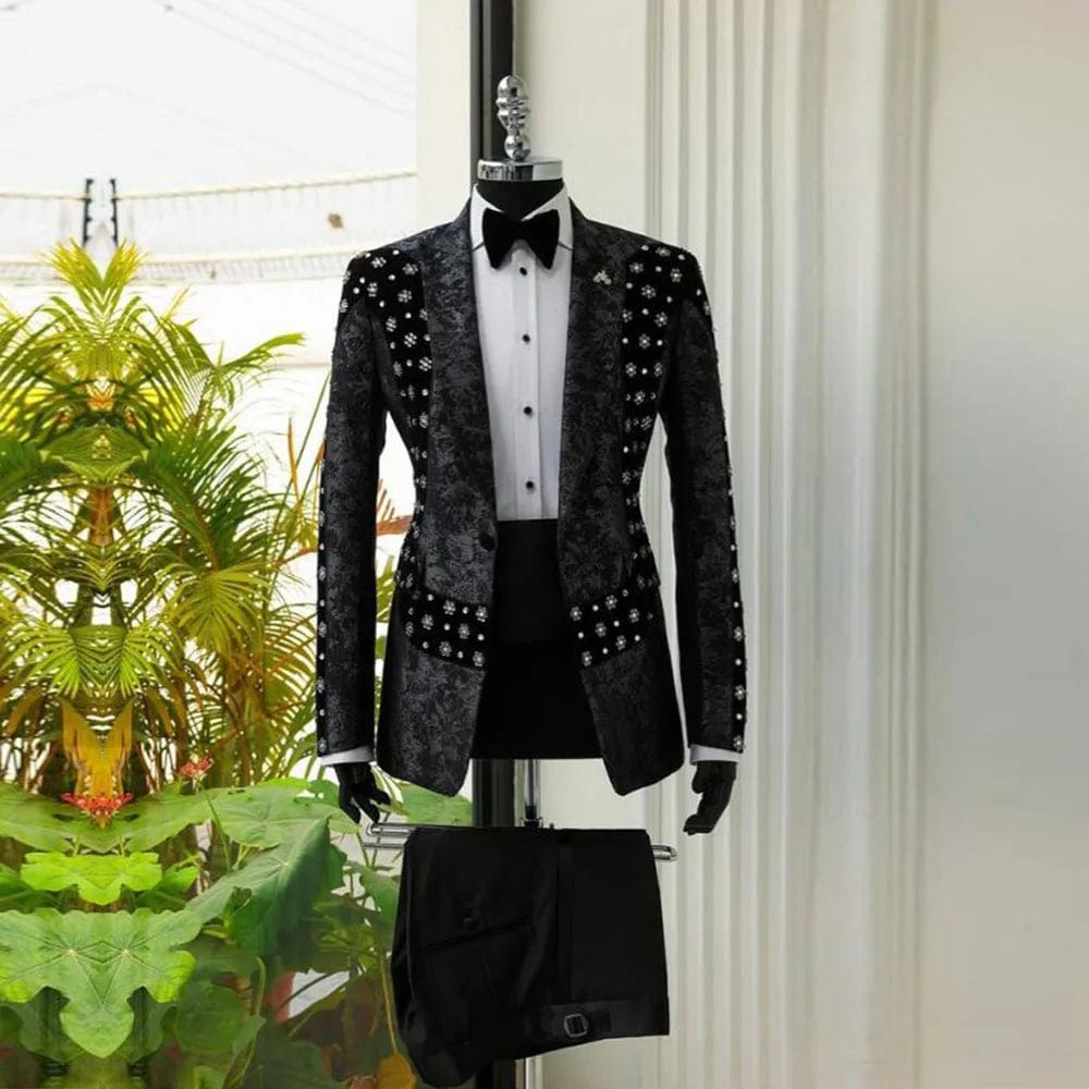 Man Formal Party Groom Tuxedo Latest Design Velvet Floral Jacket Pants 2 Pieces Male Chic Suit Slim Fit Trajes De Hombre Elegant - SHOWLU FASHION STORE