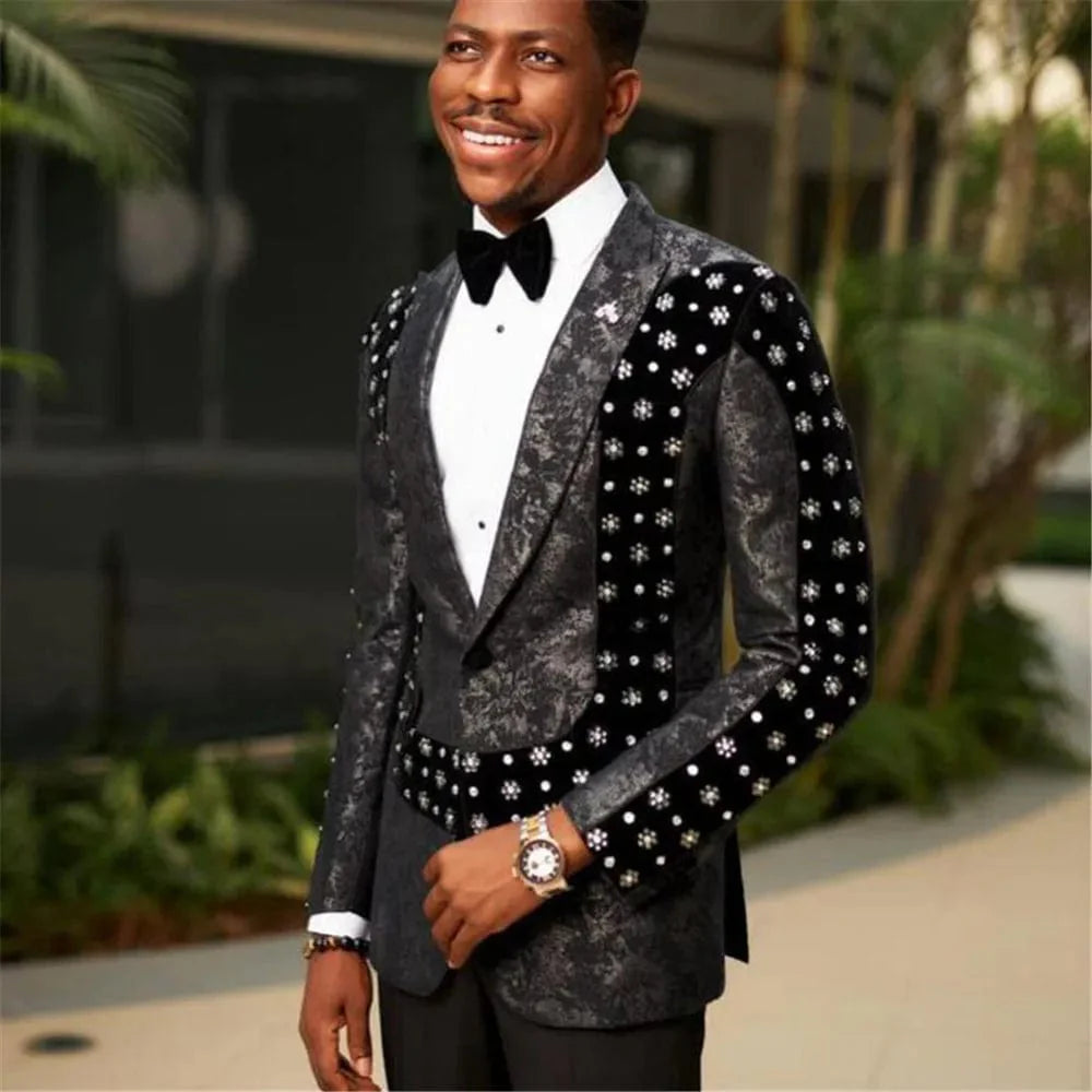 Men's slim fit velvet floral tuxedo by SHOWLU FASHION STORE, featuring a stylish jacket and matching pants for formal occasions.