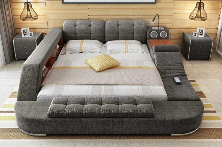 Manbas Smart Bed Frame by SHOWLU FASHION STORE featuring genuine leather upholstery, built-in Bluetooth speaker, and multifunctional massage features.