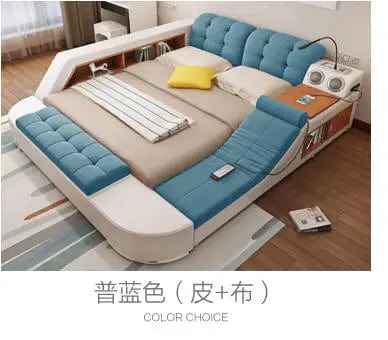 MANBAS Smart Bed Frame by SHOWLU FASHION STORE with genuine leather upholstery, built-in Bluetooth speaker, and massage functions.