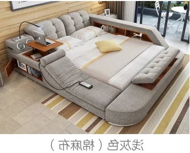 MANBAS Smart Bed Frame by SHOWLU FASHION STORE, genuine leather massage bed with Bluetooth speaker and upholstered fabric tatami.