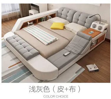 Manbas Smart Bed Frame by SHOWLU FASHION STORE with genuine leather upholstery, built-in Bluetooth speakers, and massage functions.