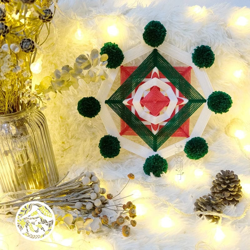 Wool winding Christmas mandala wall hanging decoration by Showlu Fashion Store, featuring intricate colorful design for holiday decor