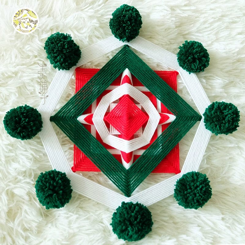 Wool winding mandala wall hanging decoration for Christmas, featuring intricate design and vibrant colors, ideal for festive decor.