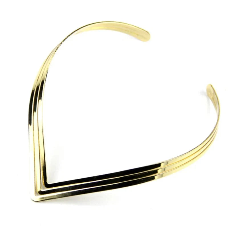 Manilai 3-layer metal torques collar choker, women's statement bib necklace with bright metal finish, stylish jewelry accessory
