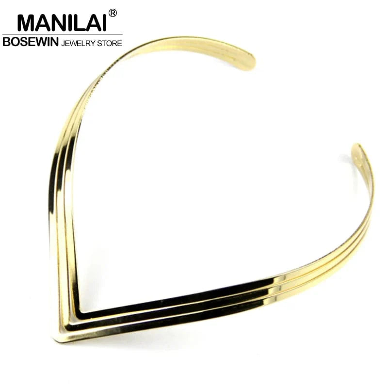 Manilai 3-layer metal torques collar choker, bright welded bib necklace for women, statement jewelry by Showlu Fashion Store