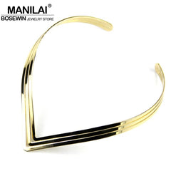 MANILAI North Africa Torques Collar Chokers Fashion 3 Layer Bright Metal Weld Bib Women Necklaces Statement Jewelry CE2524 - SHOWLU FASHION STORE