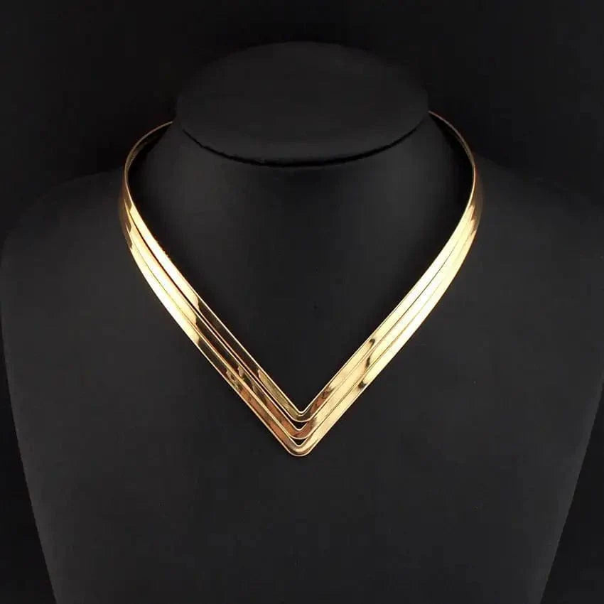 Manilai 3-layer metal torque collar choker necklace for women, bright metal bib statement jewelry with bold, layered design