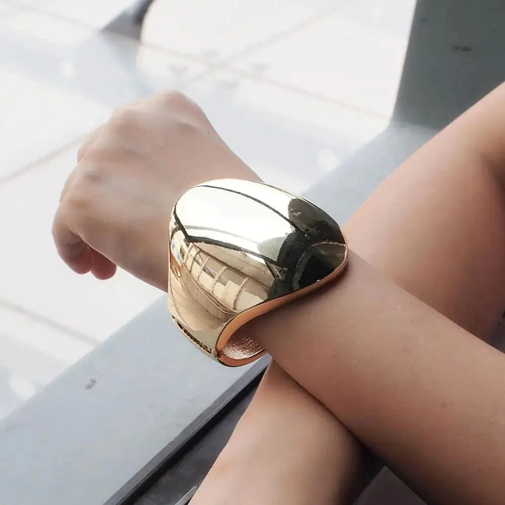 Manilai Punk Shiny Alloy Cuff Bangle for women, geometric statement bracelet with a bold, polished surface, stylish jewelry accessory