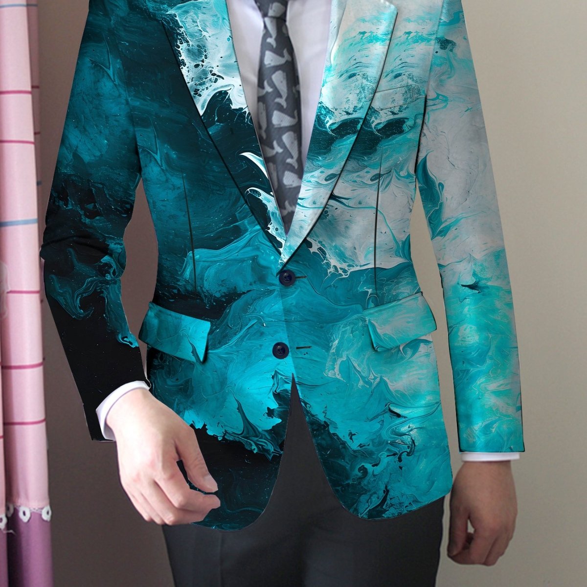 SHOWLU men's mature style polyester blazer with button details, regular fit suit jacket, casual and business suitable, all-season fabric.