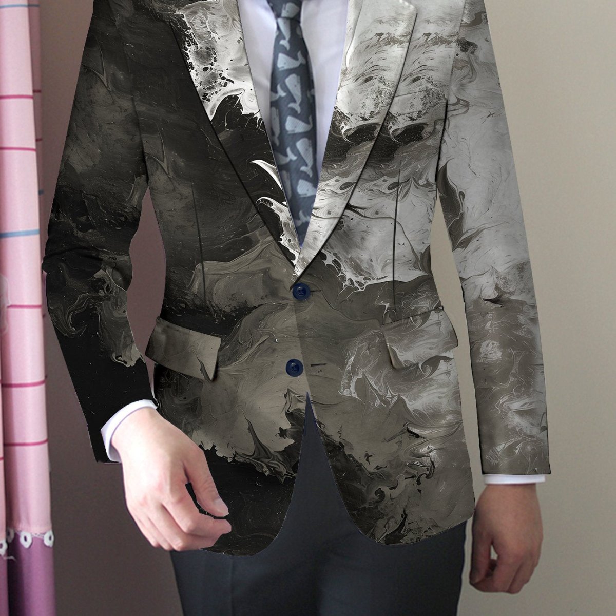 SHOWLU men's mature style polyester blazer, regular fit suit jacket with button details, all-season casual and business blazer.