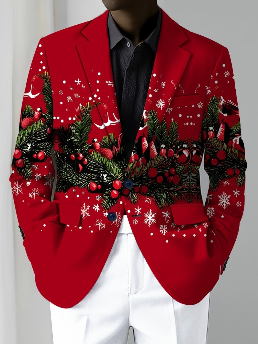 SHOWLU FASHION men's skinny fit polyester blazer with a random print, lapel collar, long sleeves, and stylish all-season design.