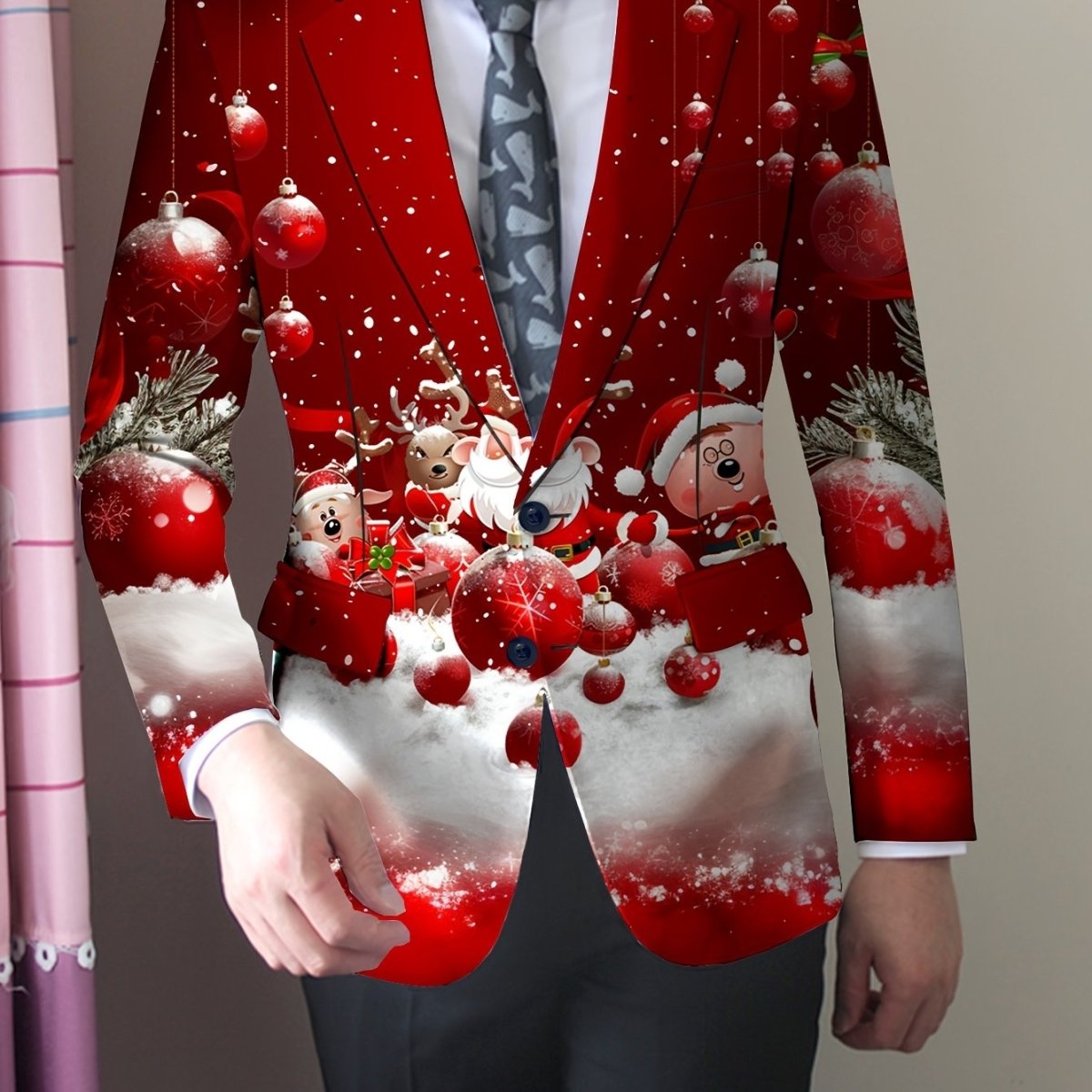 SHOWLU FASHION men's skinny fit polyester blazer with a random print, lapel collar, long sleeves, and all-season wear.