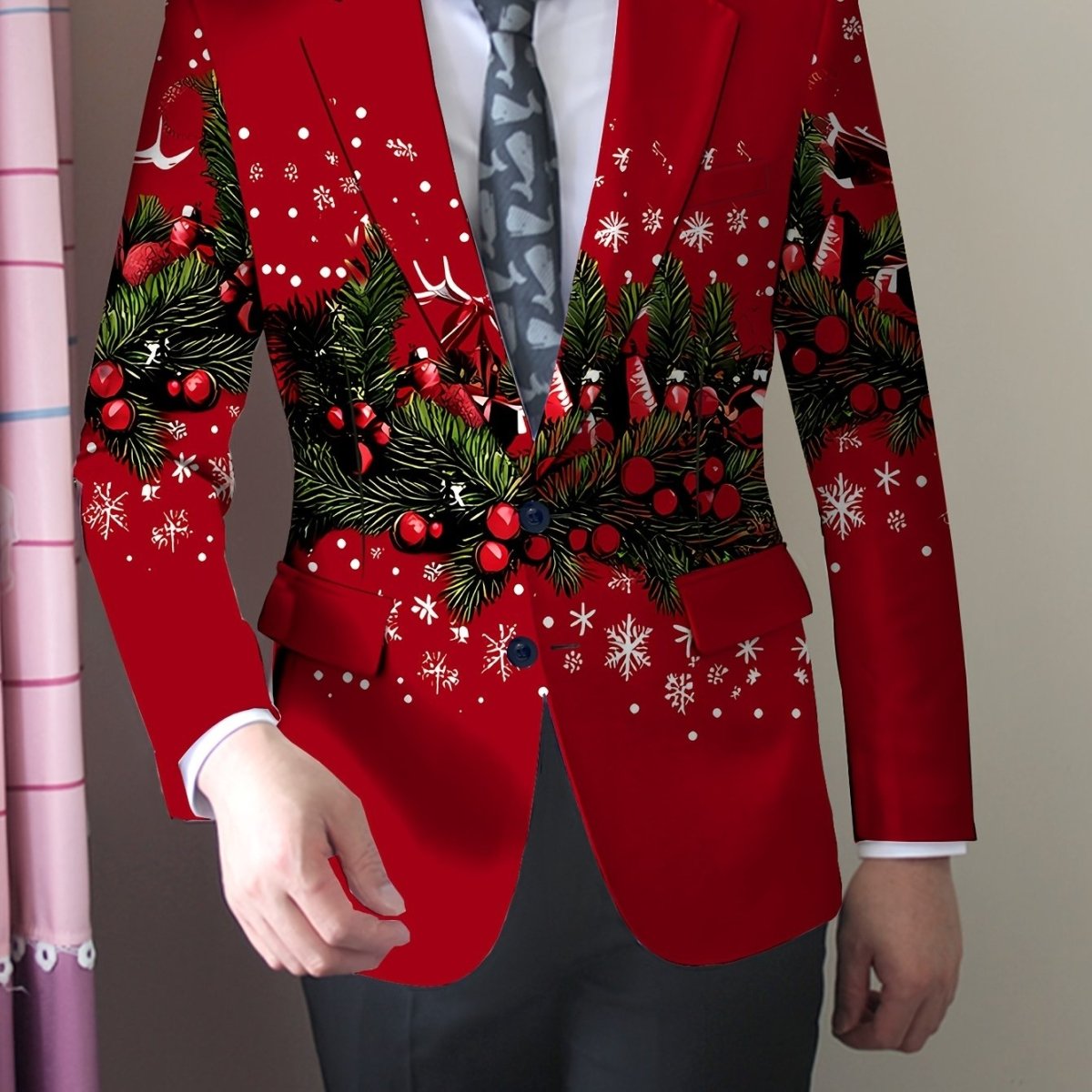 SHOWLU FASHION men's skinny fit polyester blazer with a unique print, lapel collar, long sleeves, and all-season wear.