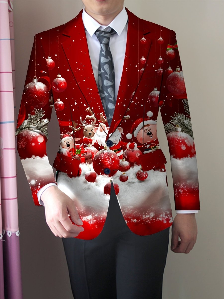 SHOWLU FASHION men's skinny fit polyester blazer with a unique print, lapel collar, long sleeves, and versatile all-season style.
