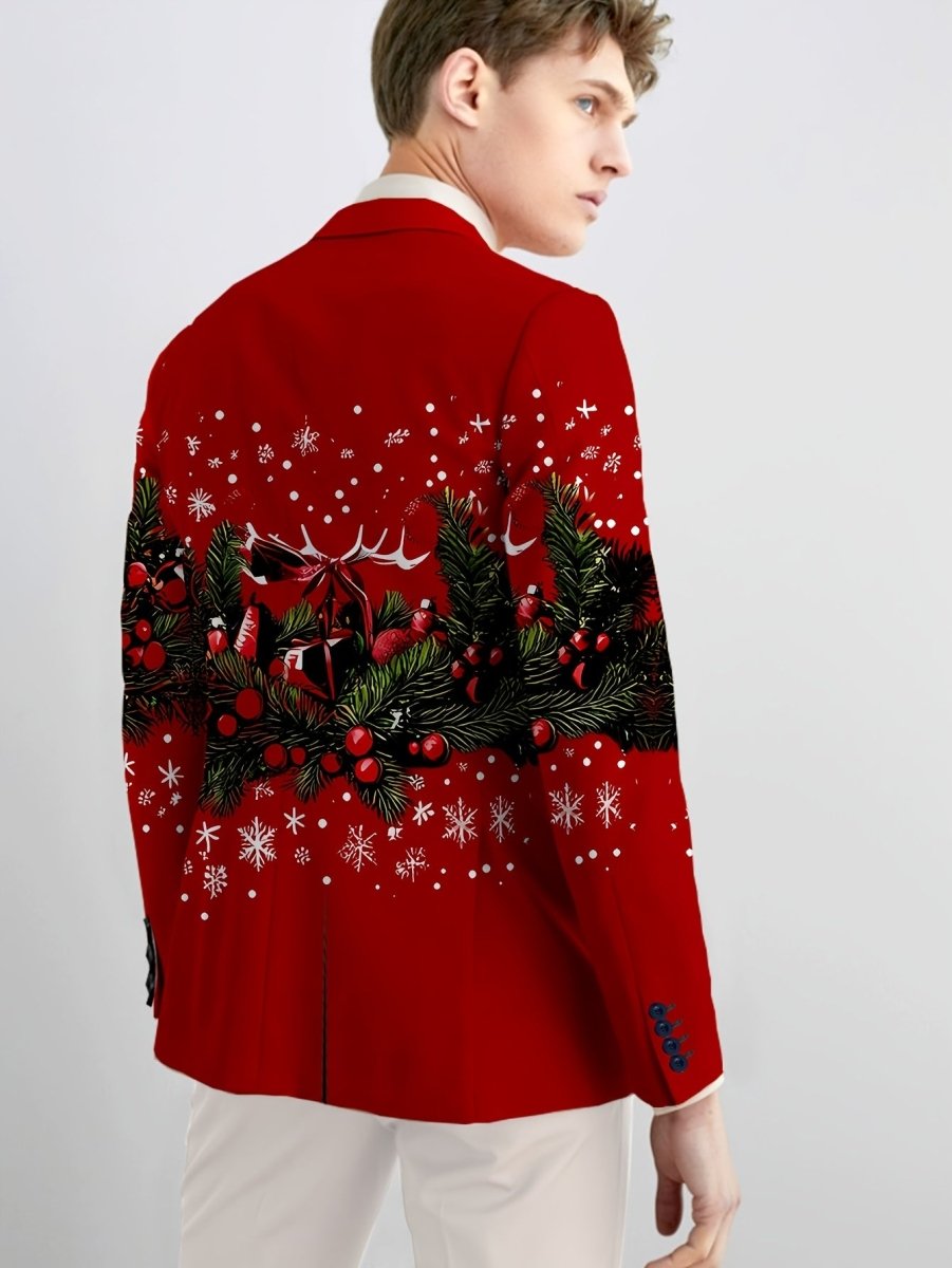Men's SHOWLU FASHION skinny fit polyester blazer with a unique print, lapel collar, long sleeves, and all-season style.