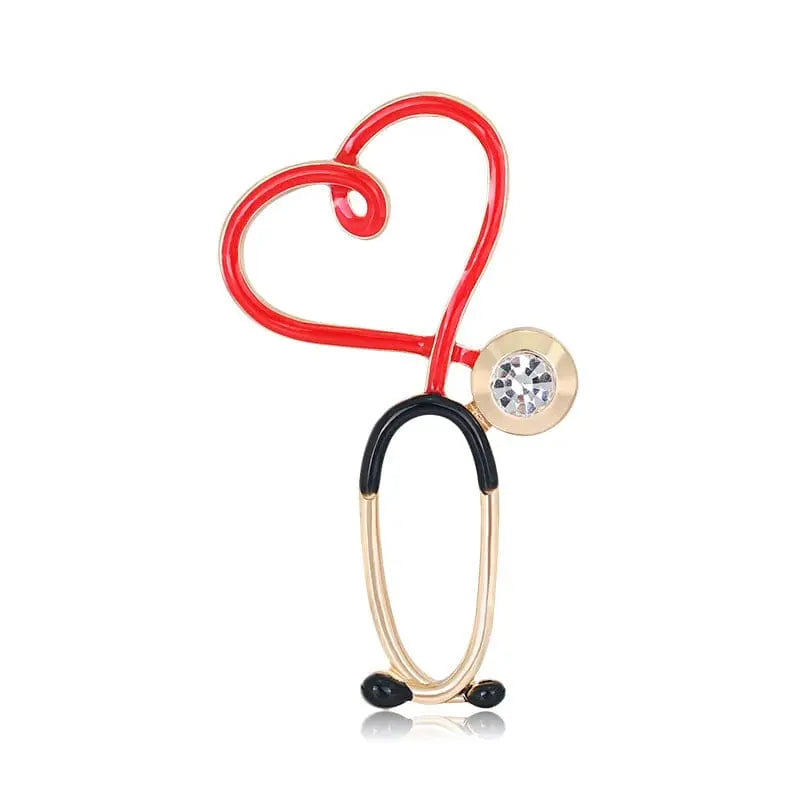 Showlu enamel stethoscope brooch with rhinestones, perfect for nurses and doctors, as a stylish medical gift accessory.