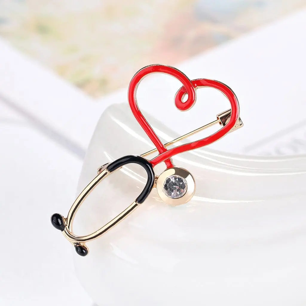 Showlu enamel nurse stethoscope brooch with rhinestones, perfect medical or doctor accessory for nurses and healthcare professionals.