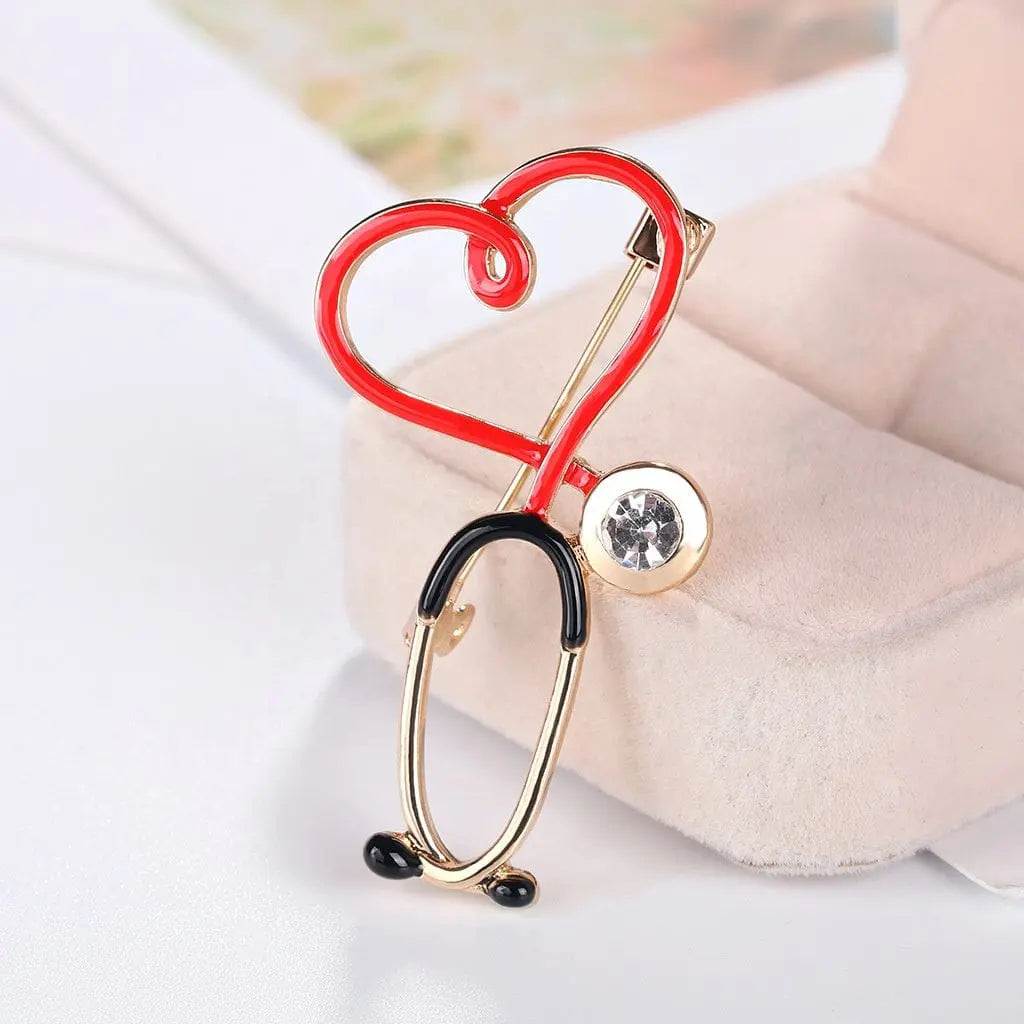 Showlu enamel brooch featuring a rhinestone stethoscope design, perfect for nurses and doctors, stylish medical accessory.