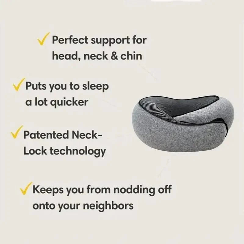 SHOWLU Memory Foam Travel Neck Pillow with ergonomic cervical support, portable design, and carrying bag for comfortable sleep during travel.