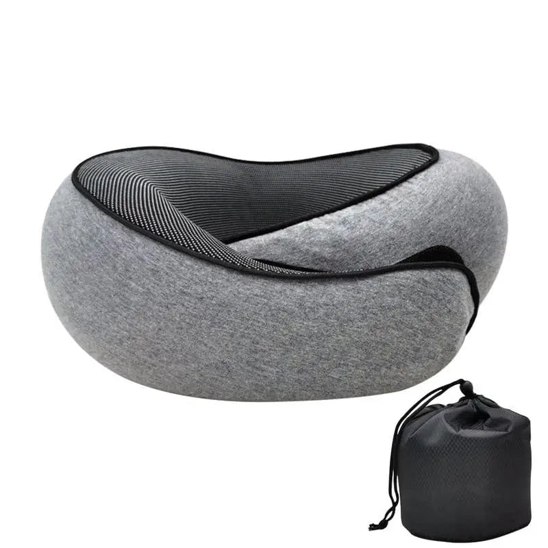 SHOWLU Memory Foam Travel Neck Pillow with ergonomic cervical support and carrying bag, ideal for airplane, camping, or travel comfort.
