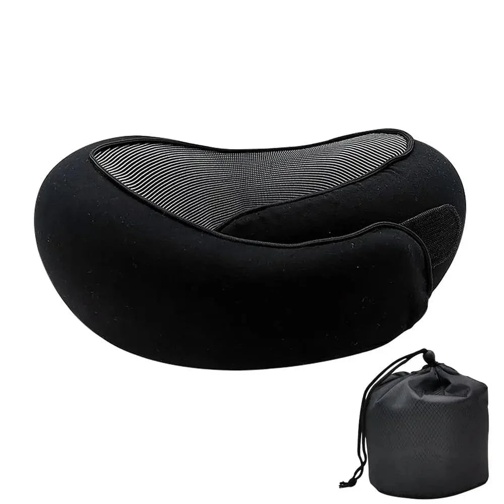 SHOWLU Memory Foam Travel Neck Pillow with ergonomic U-shape, portable design, cervical support, and carrying bag for comfort.