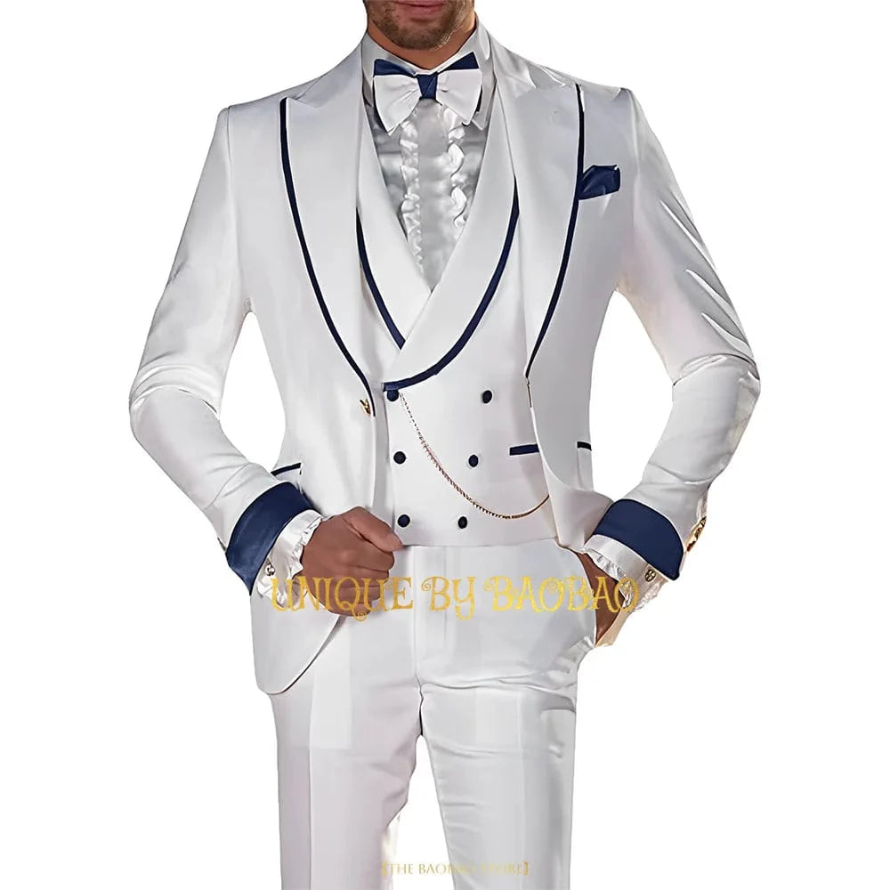 Men's 3-piece wedding tailcoat suit by Showlu Fashion, including jacket, vest, and pants for formal events and special occasions.