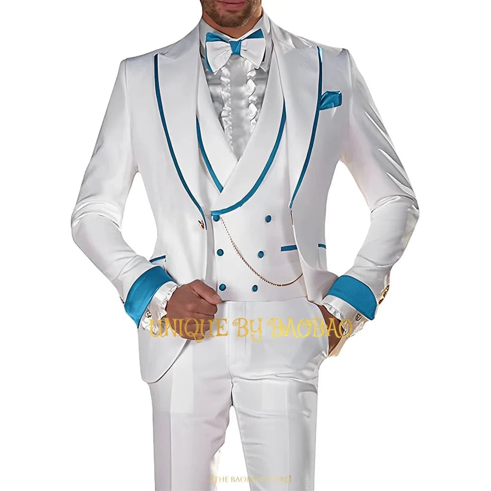 Men's 3-piece wedding tailcoat suit by Showlu Fashion, featuring jacket, vest, and pants for formal events and celebrations.
