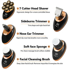 Men 7D Floating Men Electric Shaver Wet Dry Beard Hair Trimmer Electric Razor Rechargeable Bald Head Shaving Machine LCD Display - SHOWLU FASHION STORE