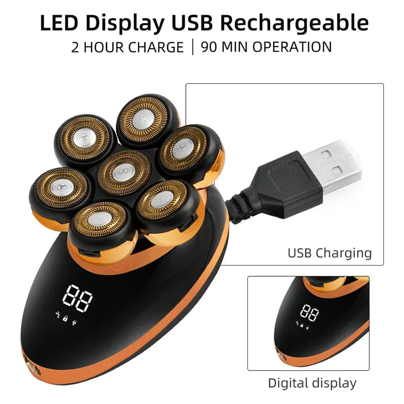 Men 7D Floating Men Electric Shaver Wet Dry Beard Hair Trimmer Electric Razor Rechargeable Bald Head Shaving Machine LCD Display - SHOWLU FASHION STORE