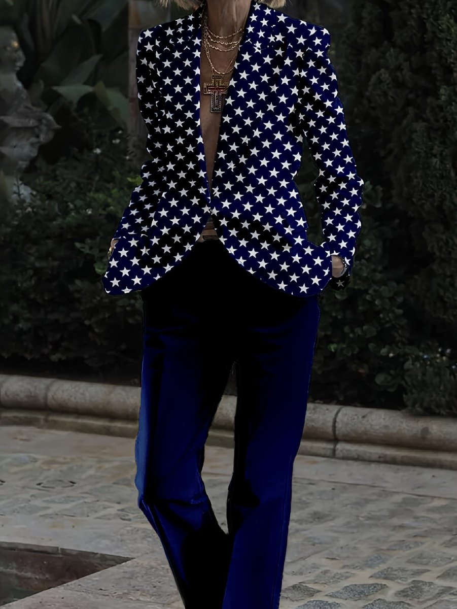 Slim fit men's digital print 2-piece suit from SHOWLU FASHION, featuring a jacket and long pants for party or nightclub wear.